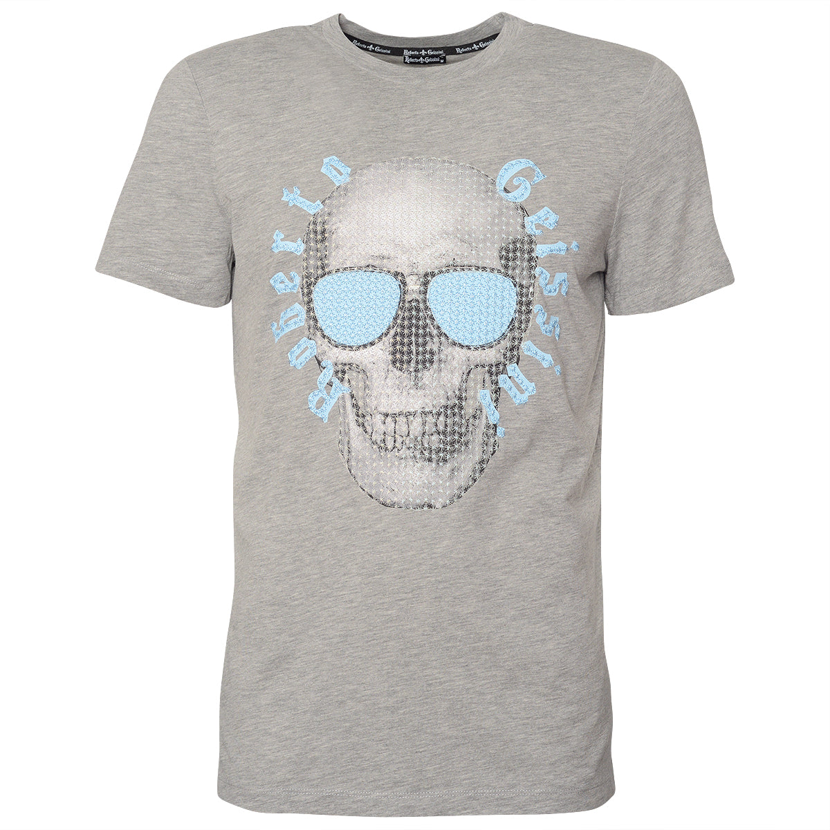 Prešívané tričko Skull sivomodré
