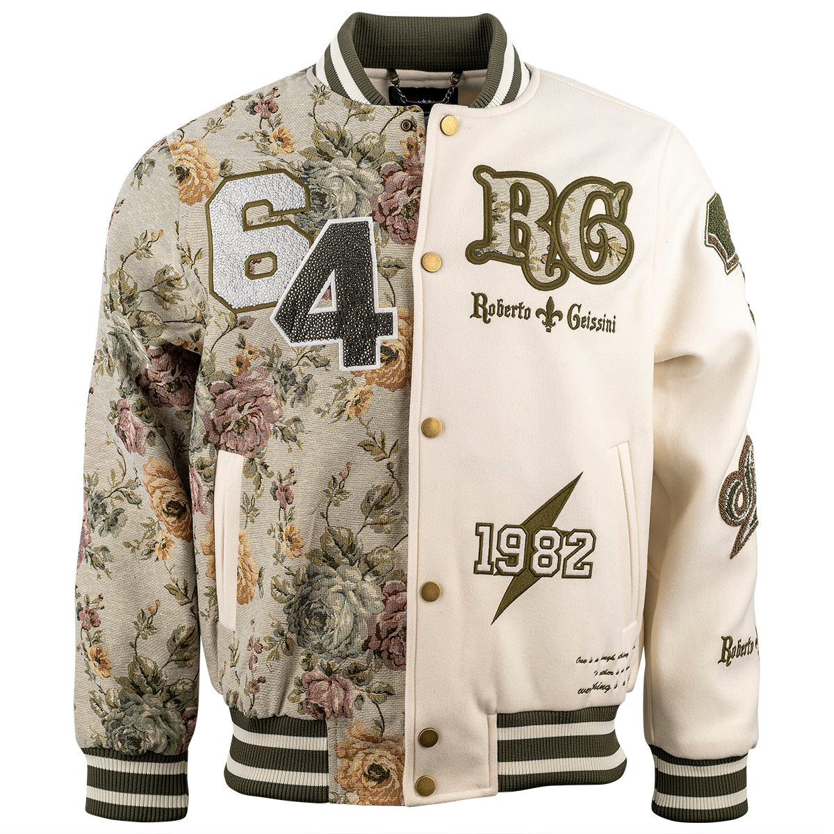 Kvetinová vysokoškolská bunda béžová