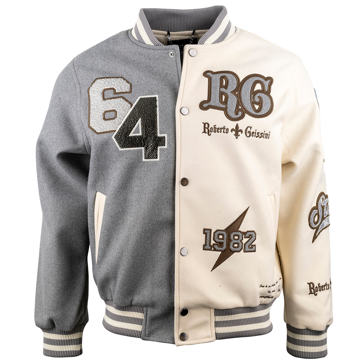 Kvetinová vysokoškolská bunda sivá