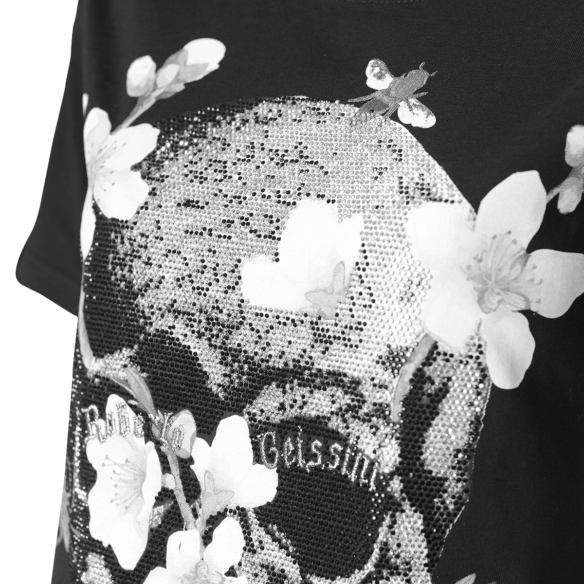 Čierne tričko s diamantovým kvetom