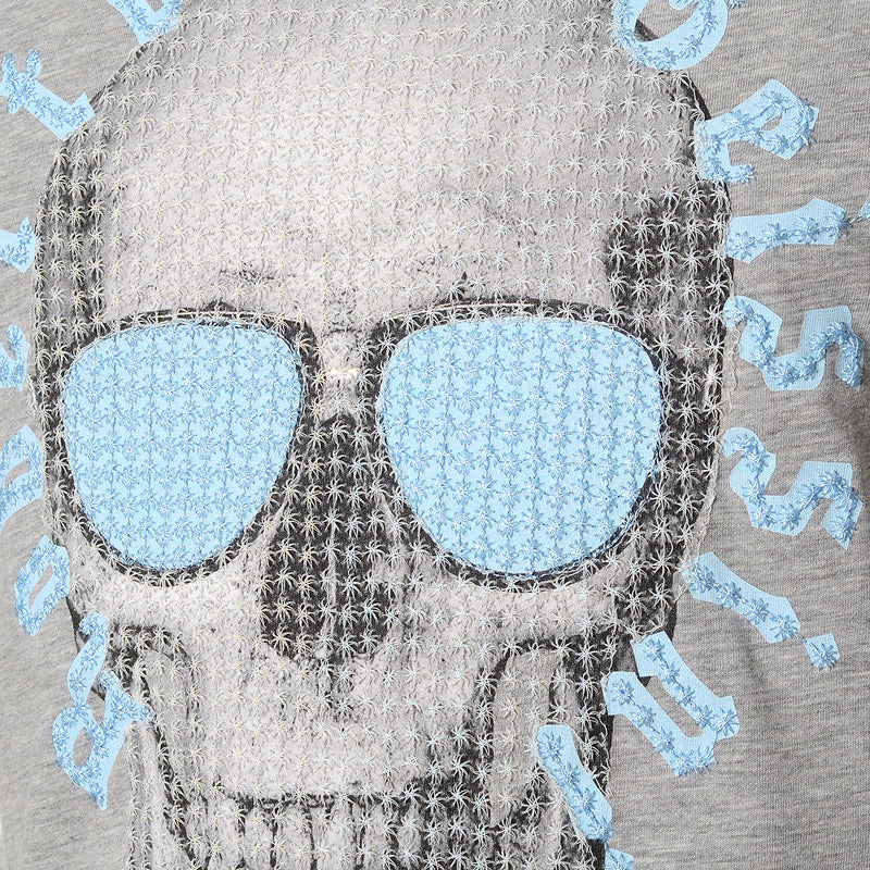Prešívané tričko Skull sivomodré